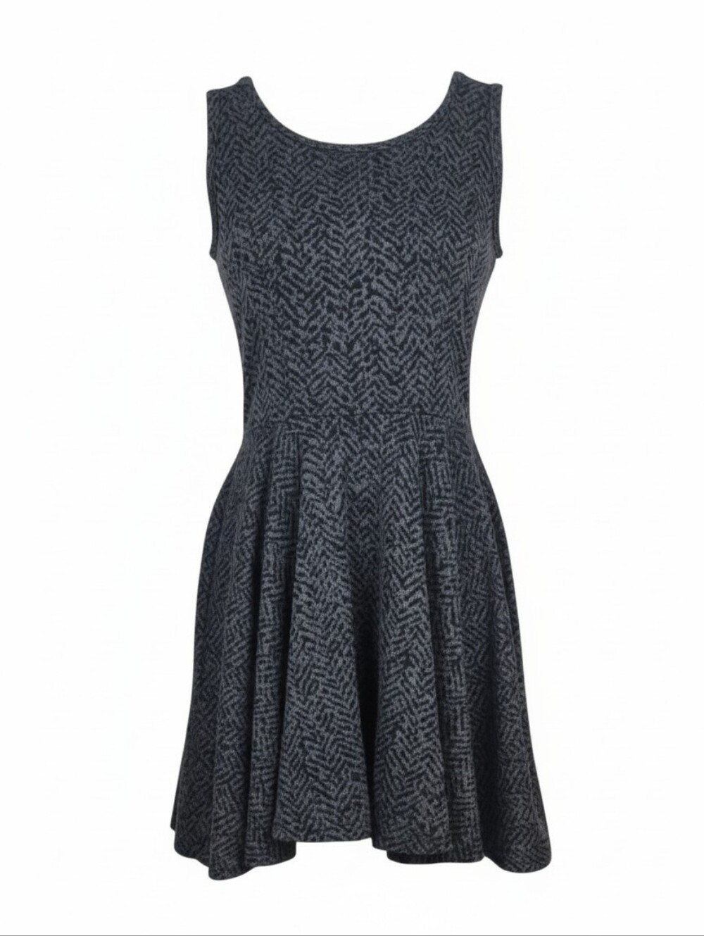 Y2K Skater Punk A-Line Dress Gray Black Abstract Sleeveless Mini Retro Party, M